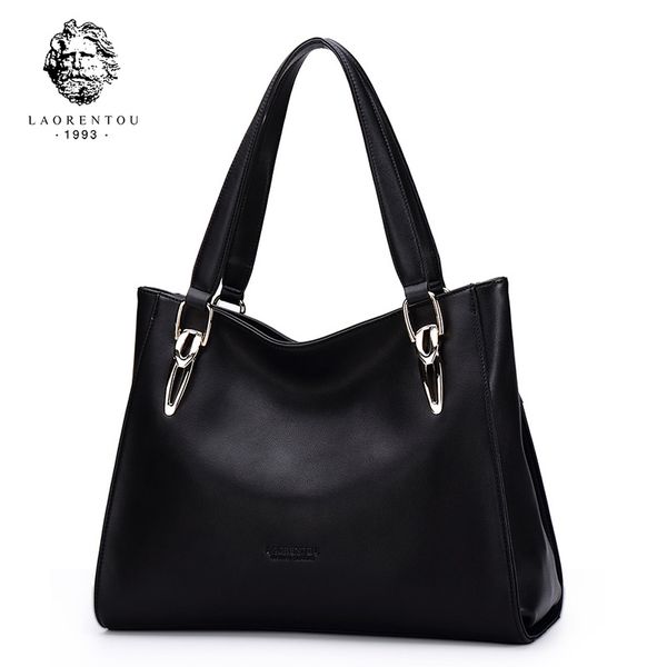 

laorentou elegant lady handbag cowhide leather purse for women large capacity female stylish messenger bags commuter style