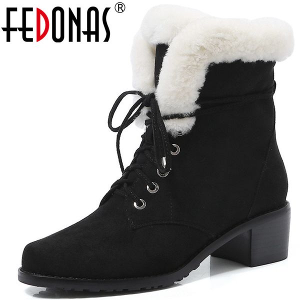 

fedonas short boots women autumn winter warm round toe snow boots women party basic shoes woman lace up sweet ankle, Black
