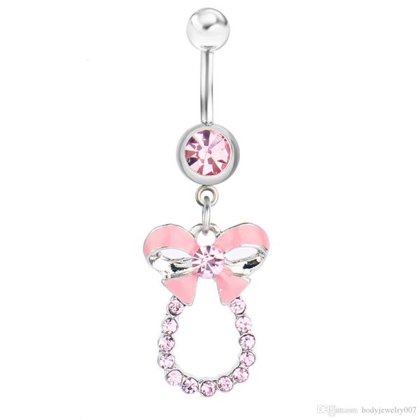 

d0127 ( 2 colors ) nice bowknot style piercing body jewelry navel belly ring 20 pcs clear color stone drop shipping, Silver