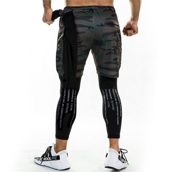 

2020 new sporting pants men elastic breathable two piece running training pants gyms ankle-length quick-drying men, Black;blue