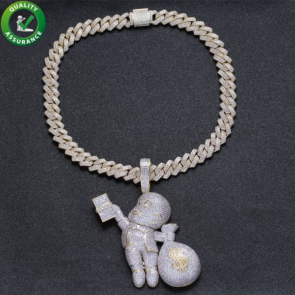 

хип-хоп ювелирных изделия mens iced out подвеска алмазного bling роскошного ожерелье заявление большой подвеска подвеска кубинских цепи рэпп, Silver