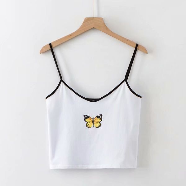 

fashion woman dd18-9056, 2019 in europe and the new butterfly print condole belt vest, White