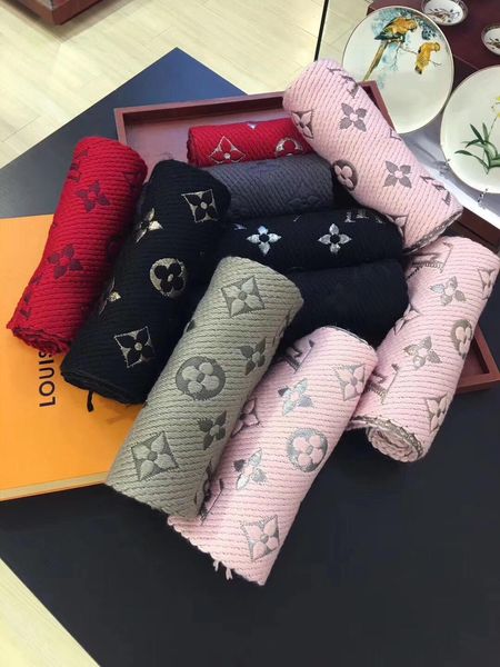 

winter logomania shine scarf wool silk scarf women and men two side black red silk wool long scarfs flower scarves shawls, Blue;gray