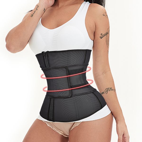 

plus size latex waist cincher corset underbust body shaper waist trainer sweat abdominal belt high compression zipper fajas, Black;white