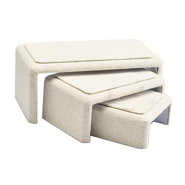 

3 pieces jewelry display stand set creamy white linen necklace showcase, Black;white