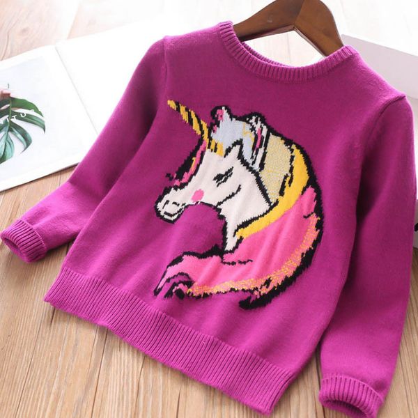 Fashion Girls Unicorn Sweater Kids Cartoon Horse Knitted Princess Pullover Children Long Sleeve Jumper 2019 Fall New Kid Clothes F8952 Baby Cardigan