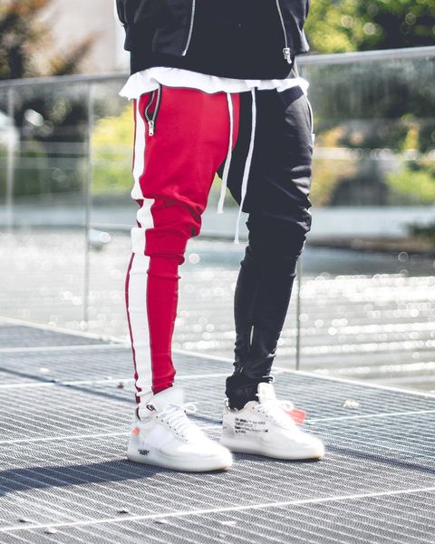 

2018 new style fashion men's patchwork zipper with pocket pants casual casual bottoms pencil pants trousers, Black