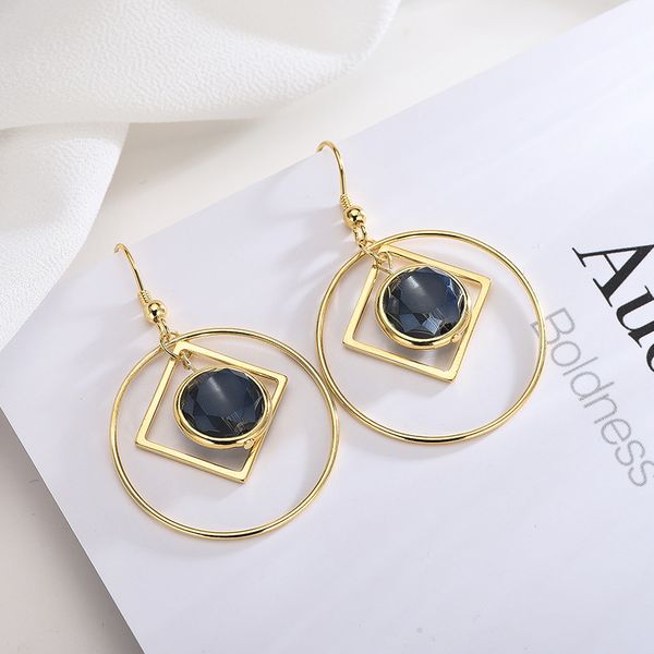 

new fashion 925 silver rhinestone circle crystal long earrings temperament korean personality wild earrings jewelry for women, Golden;silver