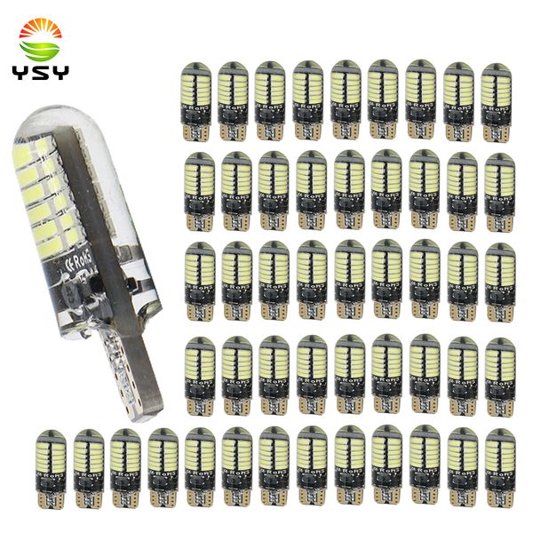 

ysy 50x t10 w5w led silicone gel light 194 168 3014 24smd led light 12v white clearance lights wedge bulb parking canbus