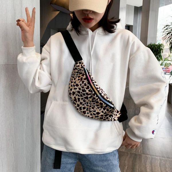 

fashion women waist bag leopard printing flock zipper women's belt bag messenger phone casual chest bags fanny pack nerka damska