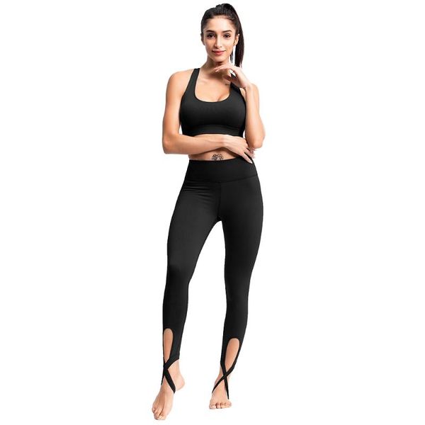 

lukitas woman sportswear bra leggings 2piece yoga suit women running gym clothes high waist cross straps fitness sports yoga set, White;red