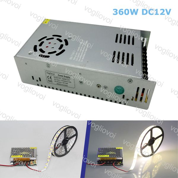 

led transformer 360w dc24v 15a or dc12v 30a aluminum silvery led driver power adapter for 3528 5050 5730 led strip light dhl