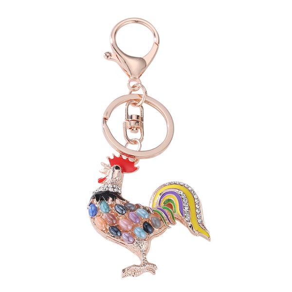 

pretty chic cock roos chicken keychains crystal bag pendant key ring alloy key chains gift jewelry llaveros fashion keychain, Silver