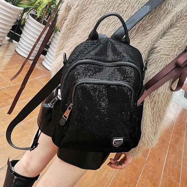 

nylon fabric super female 2020 new mesh cloth sequined shoulder wild fashion dual purpose backpack large capacity travel bag