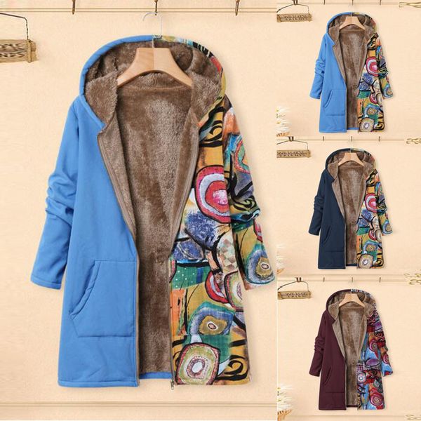 

vintage womens coat winter warm coats women outwear floral print hooded pockets vintage oversize coat womens 19sep26, Black