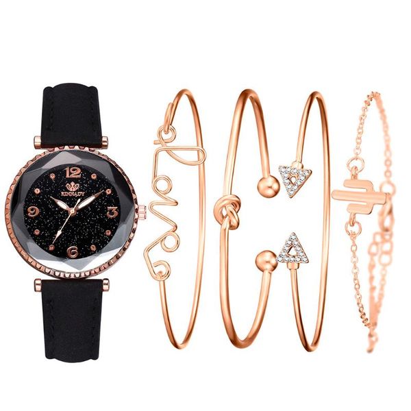 

fashion ladies wrist watch 5pcs set women watches magnetic starry sky female clock quartz wristwatch #w, Slivery;brown