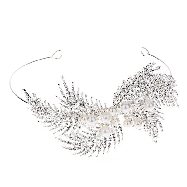 

elegant rhinestones pearls cluster leaf hair bands crystal bride headband tiara wedding hair jewelry ornament for women girls bh, Golden;white