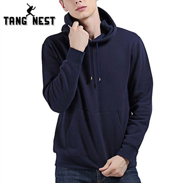

tangnest typical men's casual loose soft autumn solid color hooded hoodies stand collar male asian size sweatshirts mww906, Black