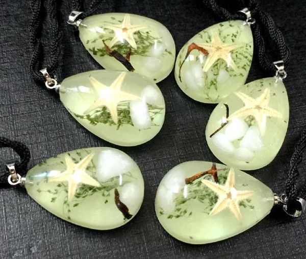 

12 pcs glow in dark drop real starfish grass style fashion pendant, Silver