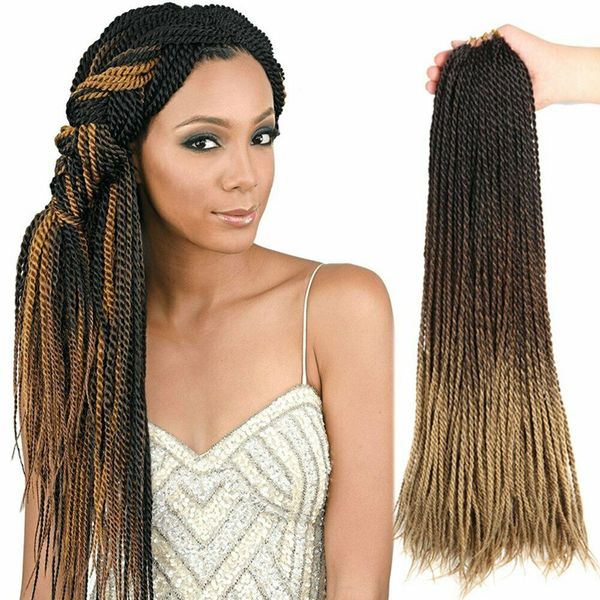

24 inch ombre senegalese twist hair crochet braids 20 roots/pack synthetic braiding hair for women grey,bonde,pink,brown, Black