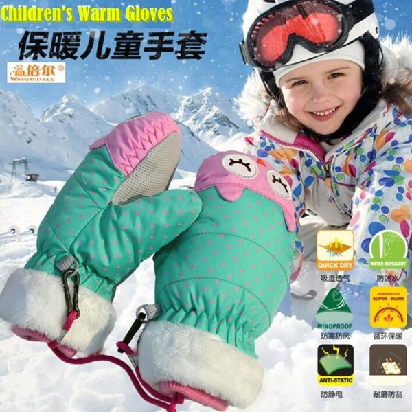 

children ski gloves,winter 2x plus velvet kids girls cute cartoon waterproof windproof non-slip warm mittens,fit for 3-12 age