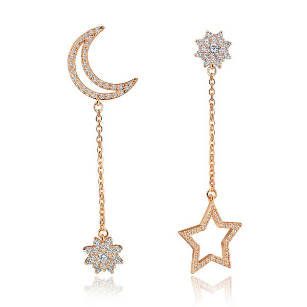 

classical platinum plated/ gold plated star moon with lotus micro cz long dangle earrings, Golden;silver