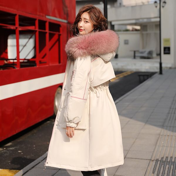 

2019 thick warm down jacket parkas real raccoon fur collar women winter coat duck down filling loose female overcoat, Black