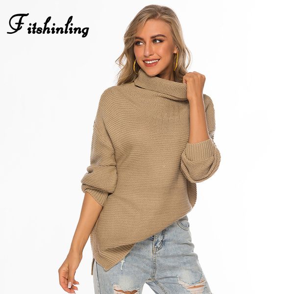 

fitshinling solid basic winter sweaters for women 2019 turtleneck pullovers knitwear khaki slim long sleeve jumper sweater femme, White;black