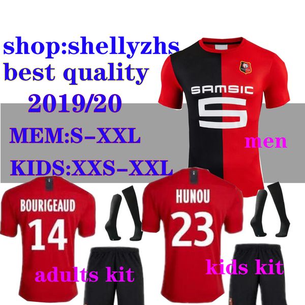 

stade rennais 19 20 home soccer jerseys 2019 2020 rennes maillot de foot and kids #7 sarr #11 niang #14 bourigeaud football shirt, Black