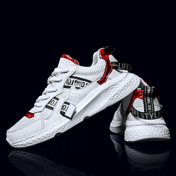 

korean version breathable mesh trend sneakers men's sports casual shoes comfortable non-slip pu sole men's fashion sneakers, Black