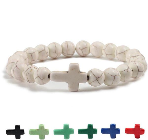 

charm natural stone bracelet cross black lava matte beaded bracelets handmade men women prayer fitness chain couple jewelry gift gd53