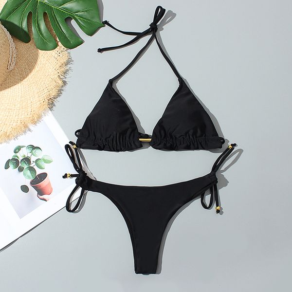 

womail new arrivals women's swimsuit bikini solid color split swimsuit bikini maillot de bain femme high waist