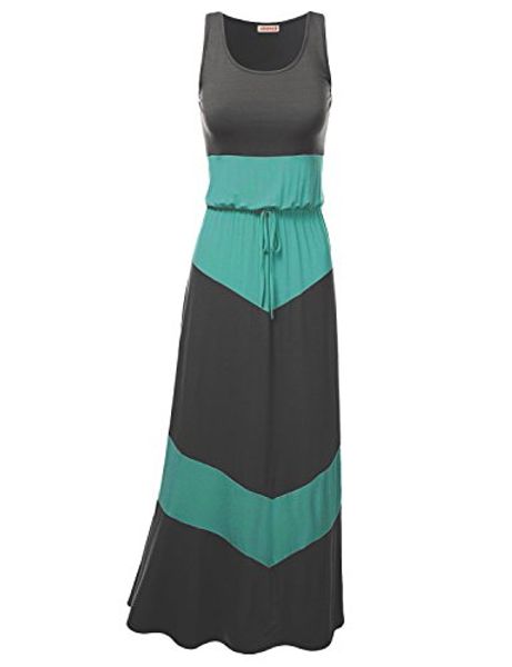 

awesome21 women's casual beach soft stretch bold chevron waisband maxi dress, Black;gray