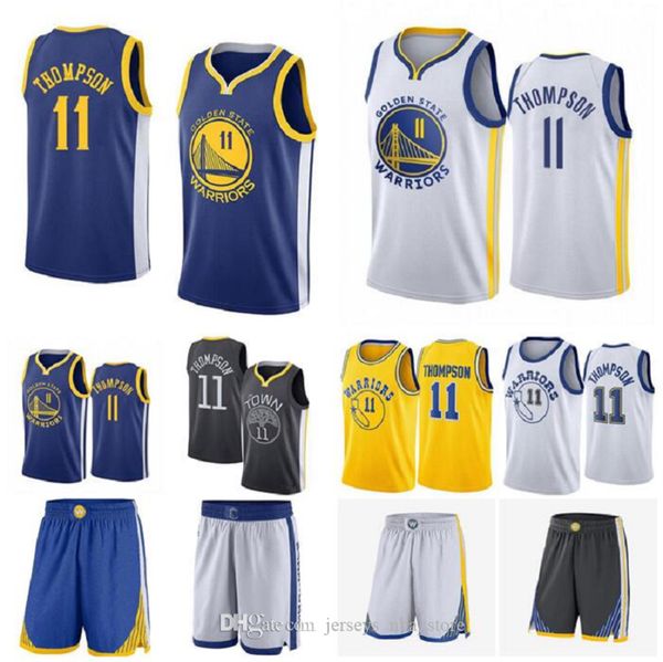 

men's basketball golden state warriors 11 klay thompson white yellow black wingman sleeveless jersey and pant 02, Black;red