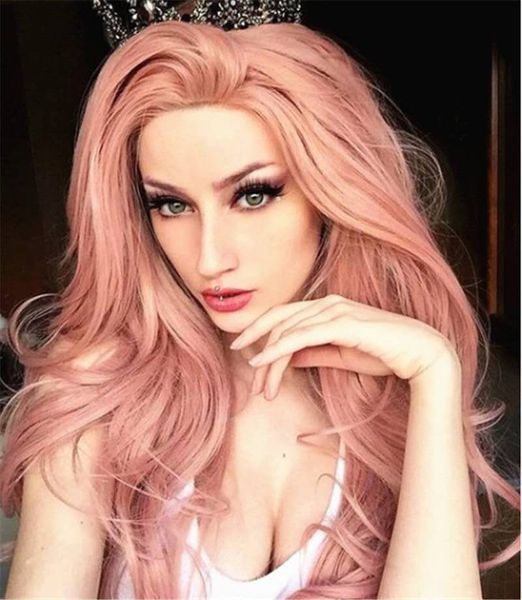 

sexy косплей розовый длинные шелковистые волнистые волосы парики жаропрочных синтетический волос бесклеевой фронта шнурка для женщин, Black