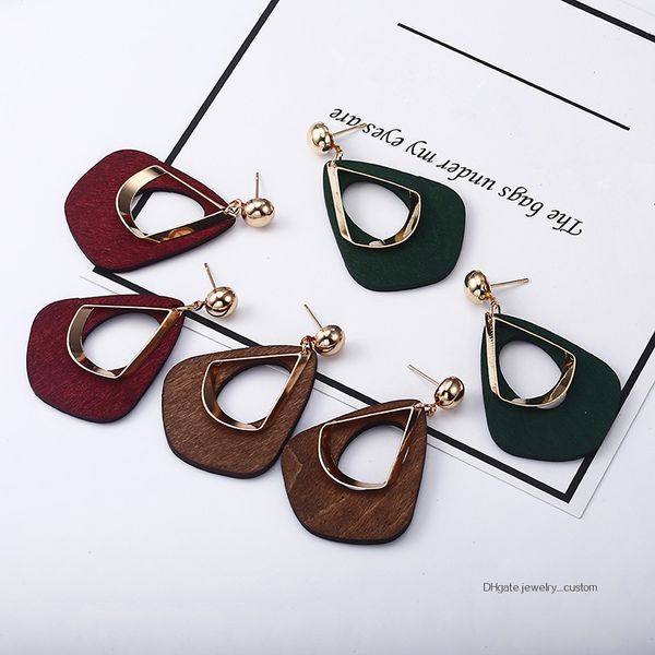 

New Korean Design Hollow Wooden Earrings For Women Vintage Statement Drop Earrings For Wedding Gift Jewelry Wholesale E0368