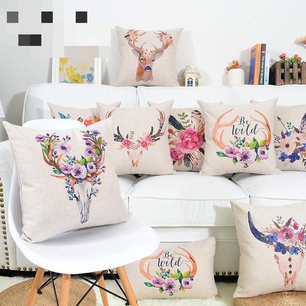 

nordic illustration painted pillowcase deer and flower waist cushions decorative pillow home decor sofa throw pillows 45*45