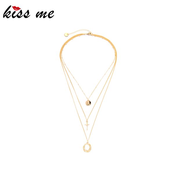 

kissme 2020 new three-layered necklace for women gold color religious nameplate cross pendant necklace fashion jewelry accessory, Silver