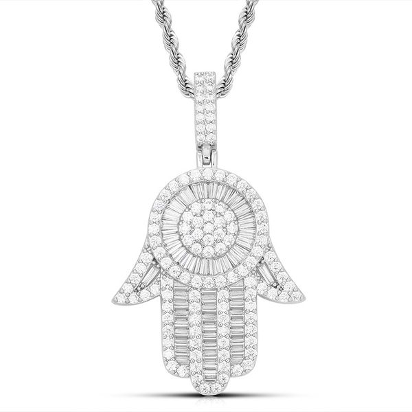 

men necklace vintage fatima hand pendant zircon necklace women, Silver