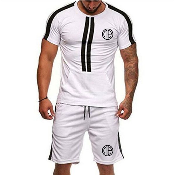 

summer men sets streetwear quick dry gym sport indoor outdoor shorts t shirt pants running stripe printed men sets3xl, Black;blue