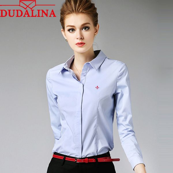 

dudalina embroidery female shirts lady 2018 body blusas femininas shirts women long sleeve roupas camisas plus size, White