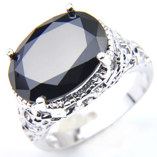 Nuovo arrivo -6 pezzi / lotto Gioielli unici per feste Ovale Black Onyx Crystal Gemstone Russia 925 Sterling Silver Plated USA Wedding Party Ring