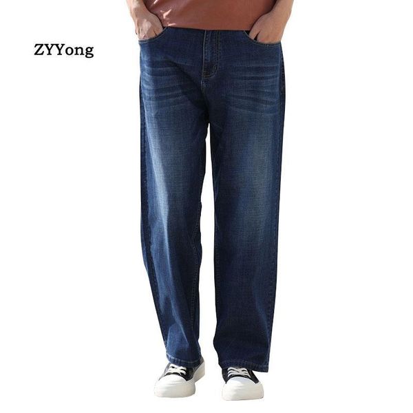 

summer thin section men's straight large size loose denim jeans blue wide leg pants hip hop leisure streetwear man trousers