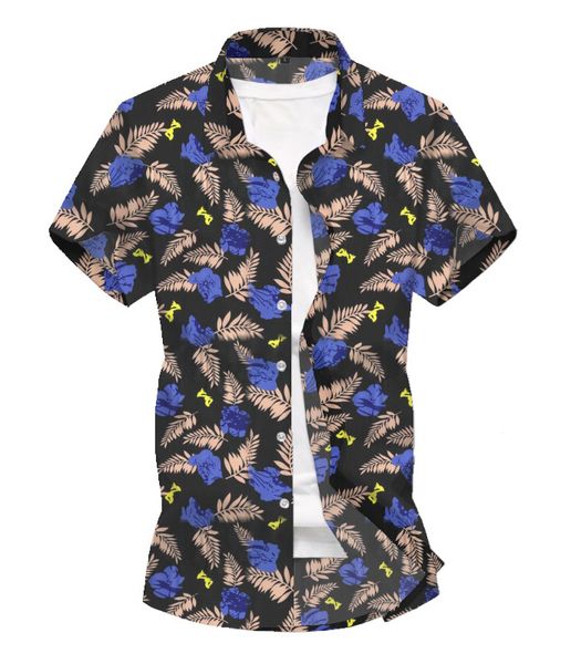 

2020 spring summer man flower sand leaf beach shirt hawaii short sleeve 3d printed fashion casual shirt, White;black