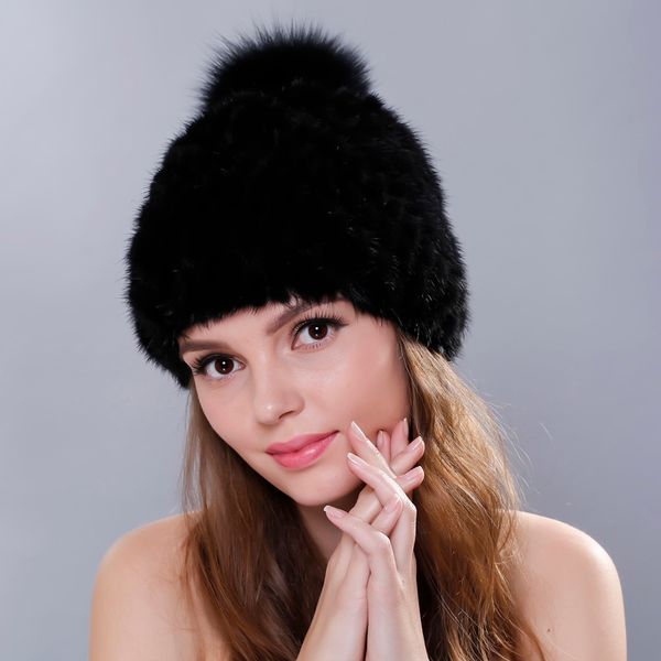 

мппм русский настоящая шляпа для womenwinter вязаная шапка шапка меховой помпон шапка новая женская шапка толстая, Blue;gray