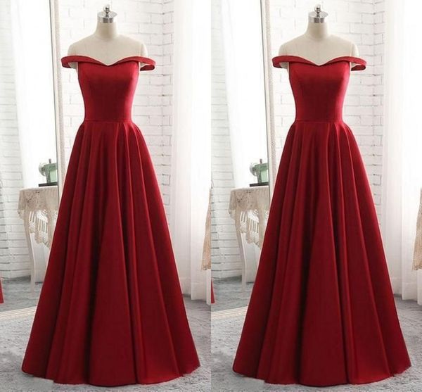 

dark red prom dresses plus size long 2019 off the shoulder satin a-line empire waist evening dress formal elegant party gowns custom made, Black