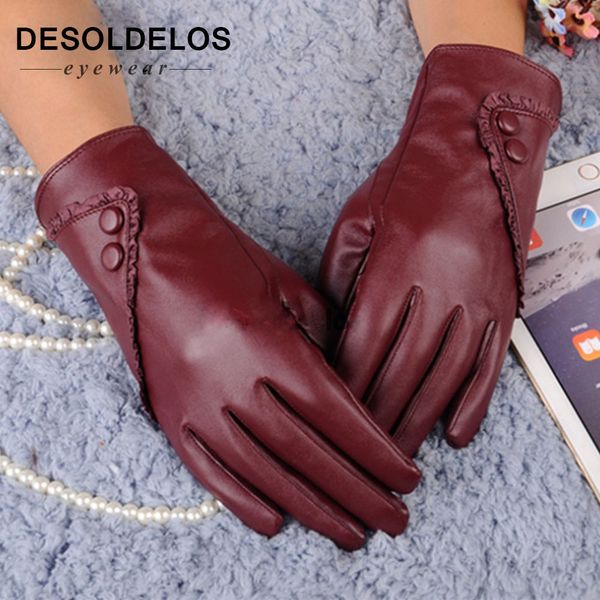 

luxurious fashion solid women girl leather winter super warm leather women gloves cashmere 2019 fashion winter gloves, Blue;gray