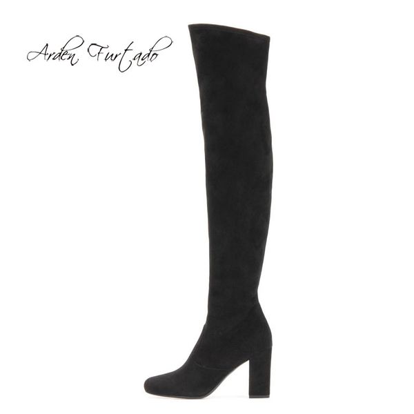 

arden furtado fashion women's shoes winter pointed toe chunky heels matte elegant pure color over the knee high boots, Black