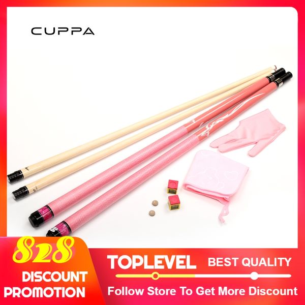 Kit stecca da biliardo Cuppa Pink con custodia in tessuto, punta in gesso, 5A, kit da biliardo in acero nordamericano, punta da 11,75 mm, punta da 13 mm.