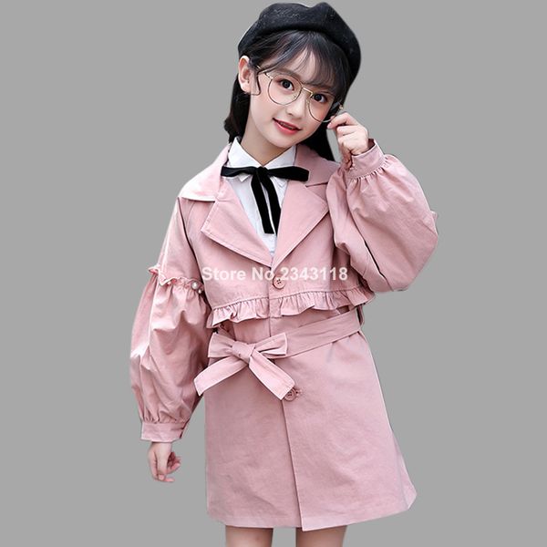 

girls jackets spring long sleeve trench for girl casual solid long jacket for children autumn teen clothing girls 5-14 years, Blue;gray